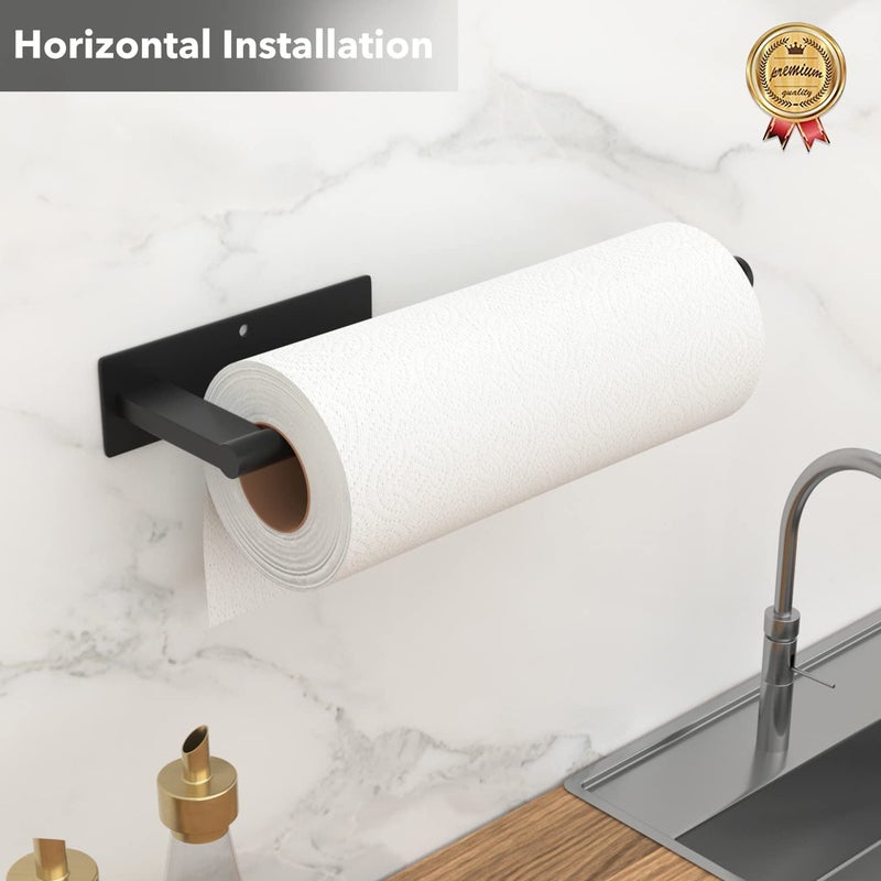 susswiff Paper Towel Holder Under Cabinet - Stainless Steel Paper Towel Holder Wall Mount  Self-Adhesive or Drilling  Matte Black Towel Rack for Kitchen Organization and Storage  Kitchen Paper Roll Holder - Image 3